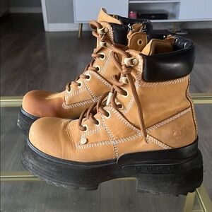 Naked Wolfe Tan and Black Combat Moto Boots with Platform Sole